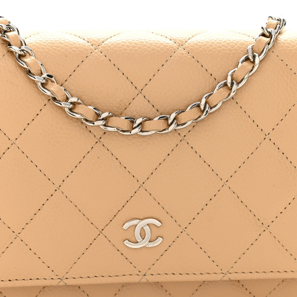 Caviar Quilted Wallet on Chain WOC Beige