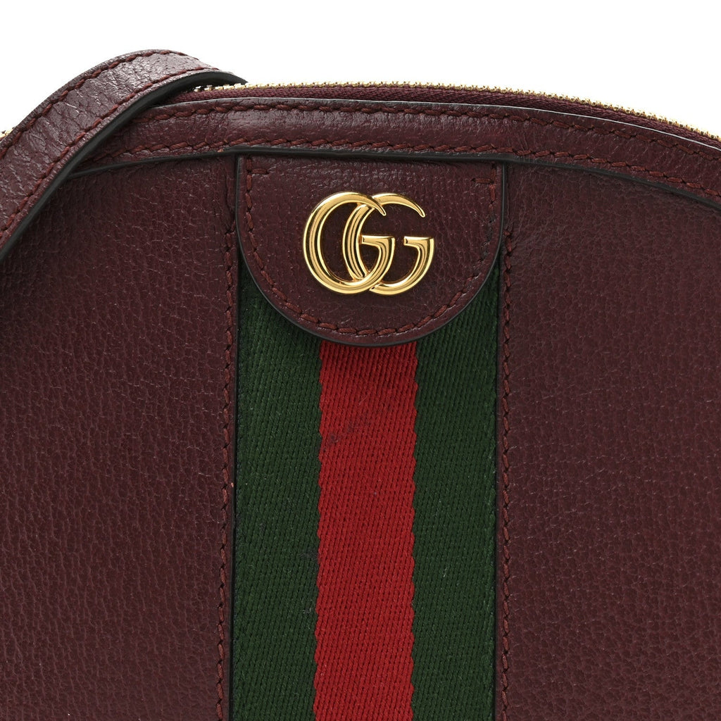 Textured Dollar Calfskin Web Small Ophidia Dome Shoulder Bag Burgundy