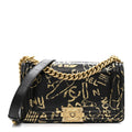 Calfskin Crocodile Embossed Graffiti Cocodile Medium Boy Flap Black