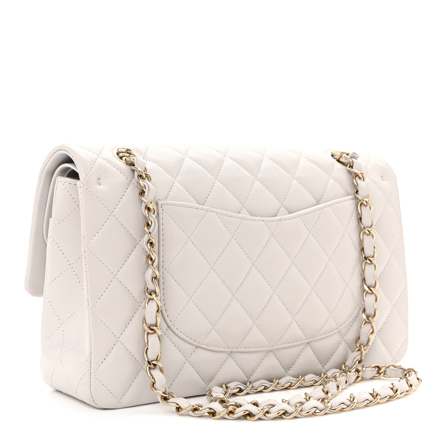 Caviar Quilted Medium Double Flap Light Grey