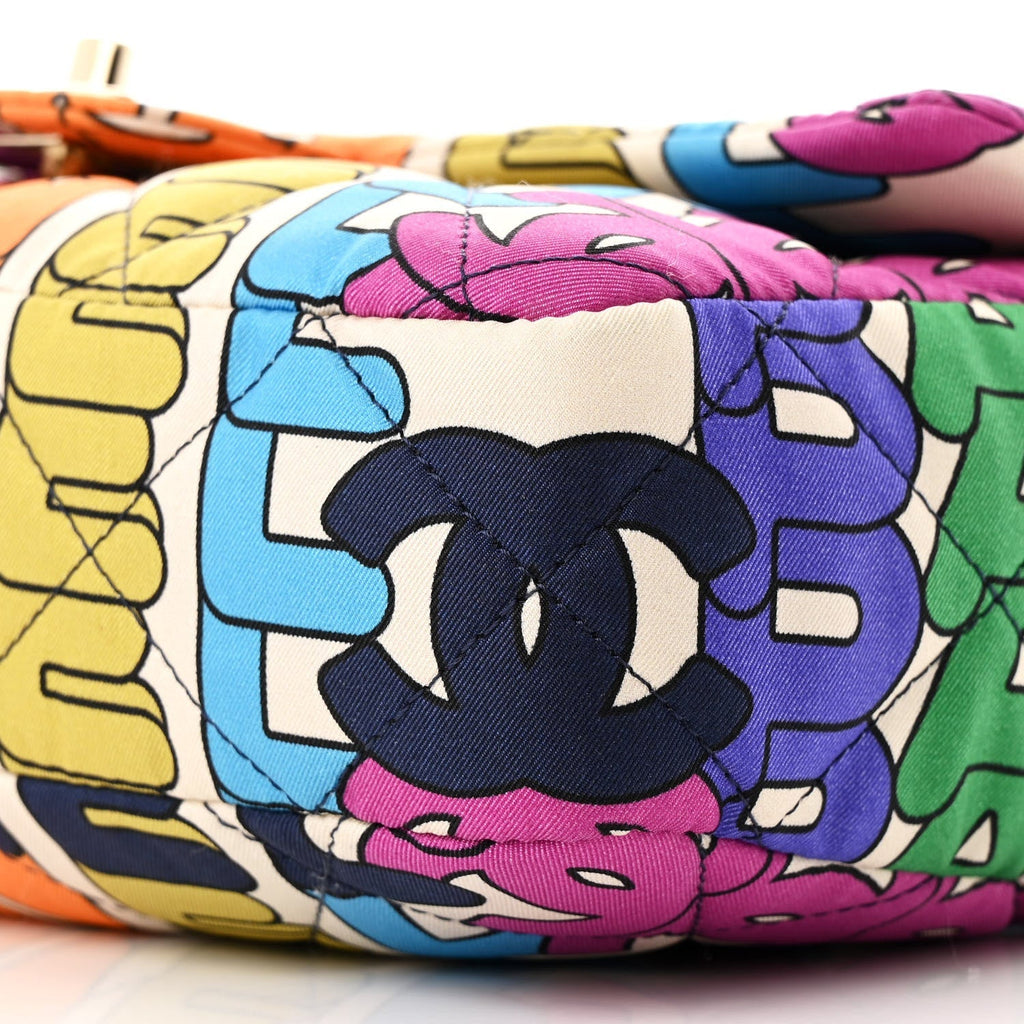 Printed Fabric Quilted Logo Single Flap Bag Multicolor