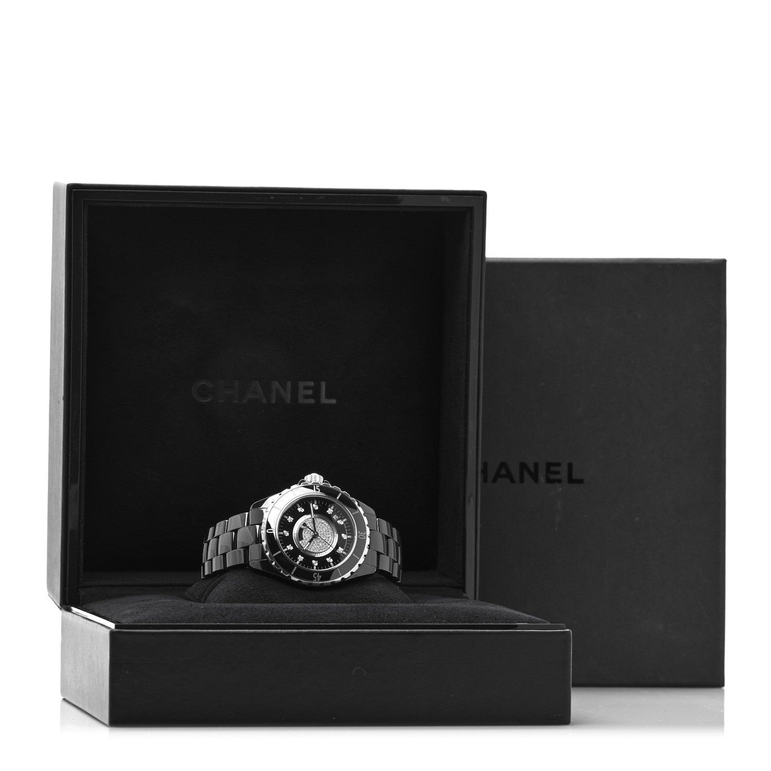Stainless Steel Ceramic Diamond Dial 38mm J12 Quartz Watch Black