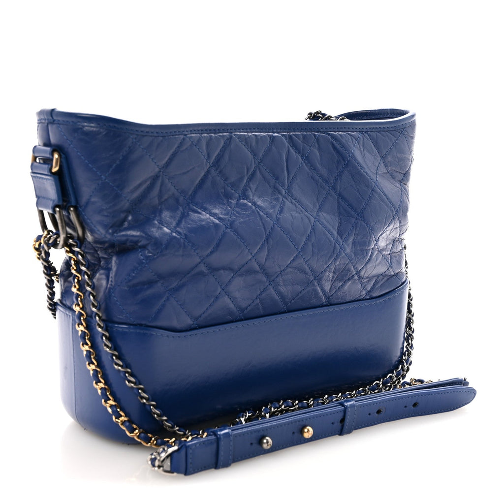 Aged Calfskin Quilted Medium Gabrielle Hobo Blue