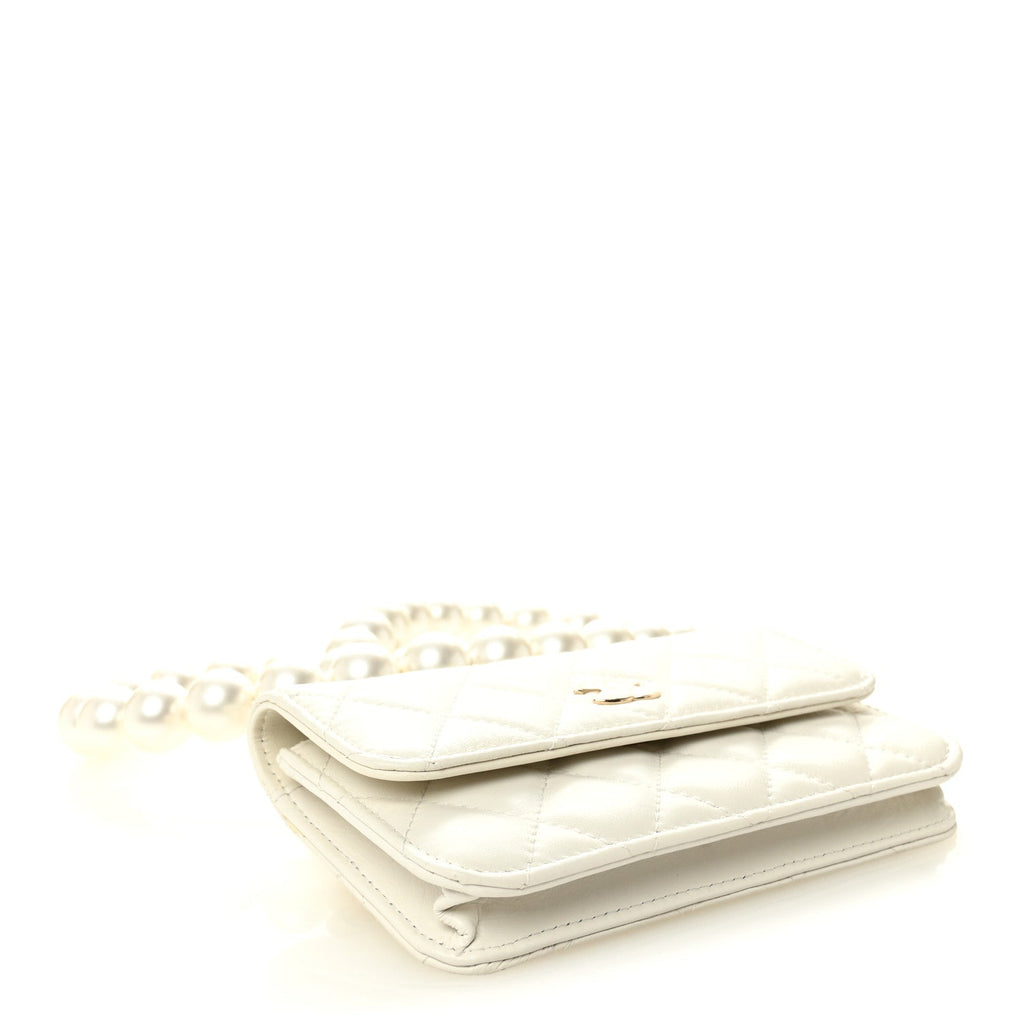 Calfskin Quilted Mini Maxi Pearls Wallet On Chain WOC White