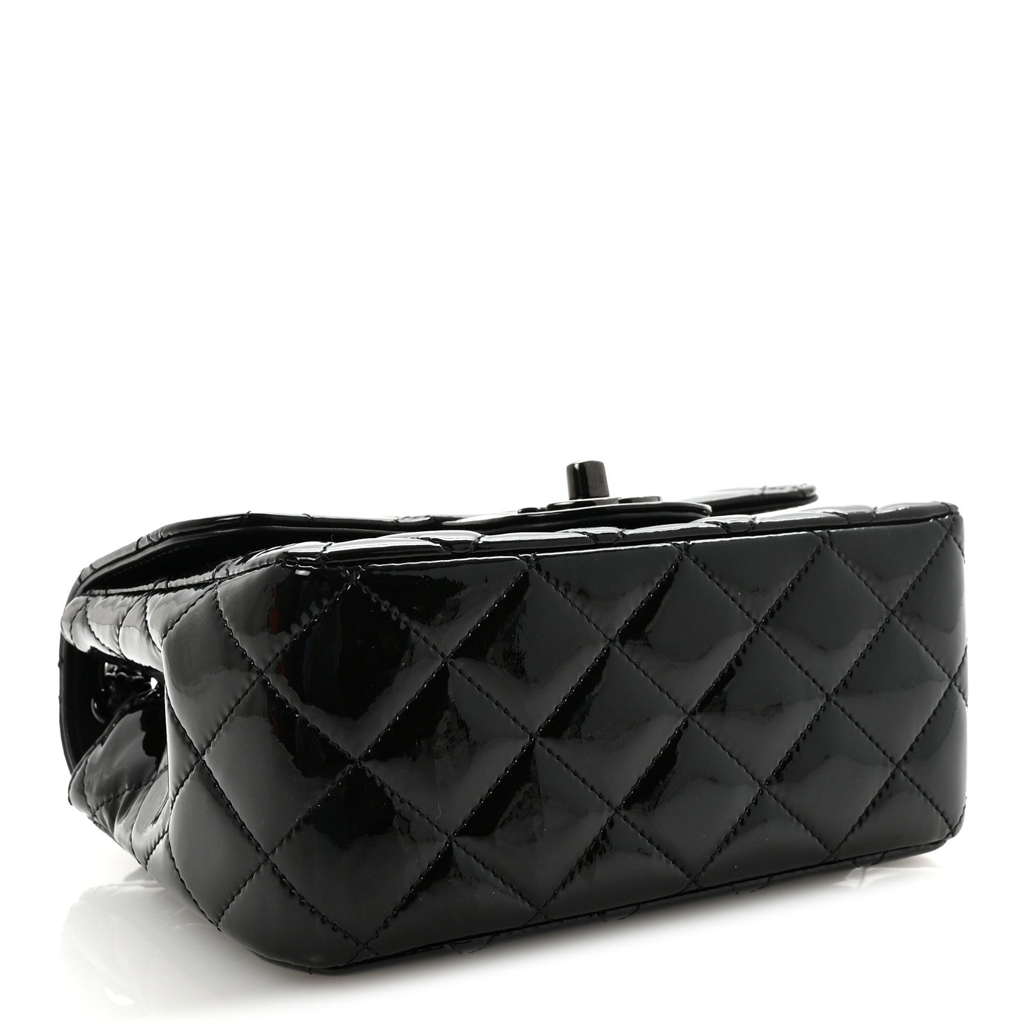 Patent Calfskin Quilted Mini Square Flap So Black