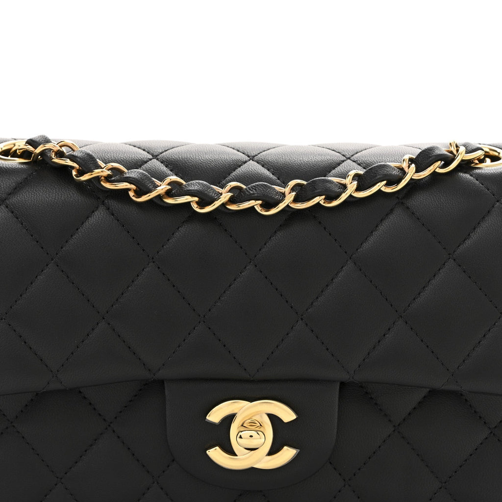 Lambskin Quilted Small Double Flap Black
