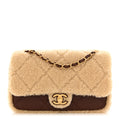 Shearling Lambskin Quilted Furry Coco Flap Dark Brown Beige