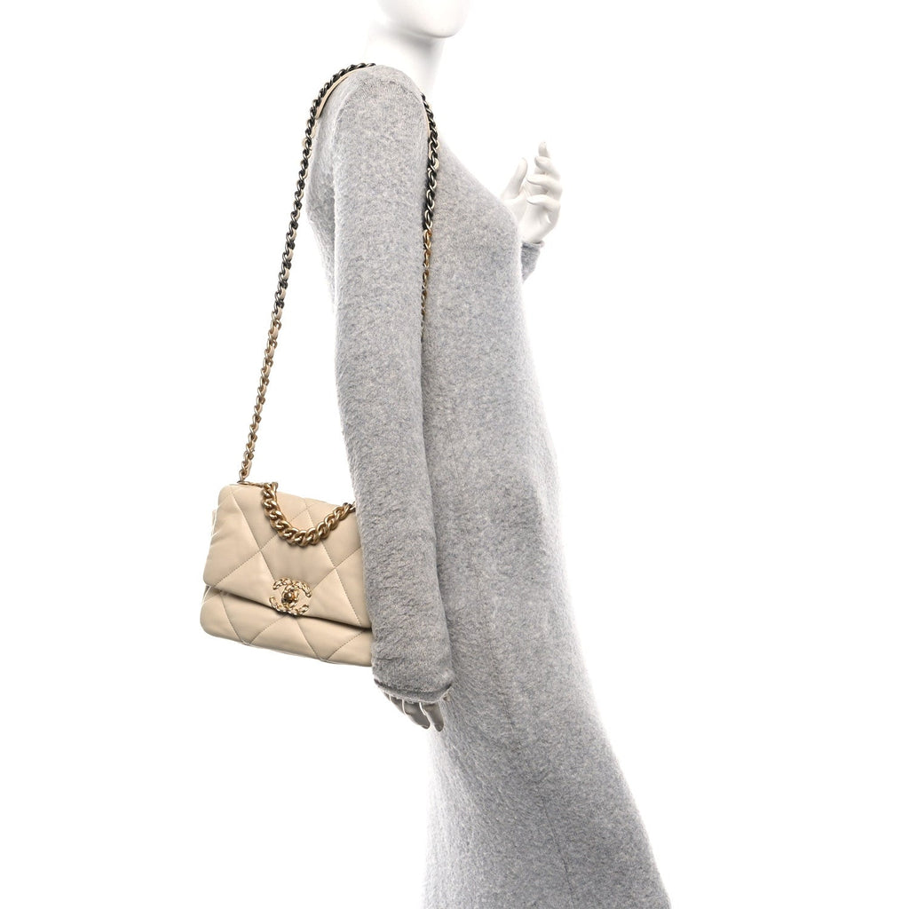 Lambskin Quilted Medium Chanel 19 Flap Beige