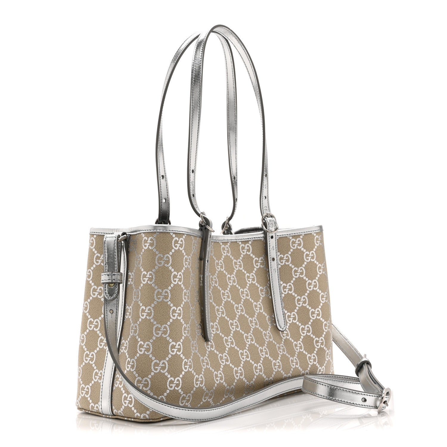 GG Supreme Monogram Emblem Medium Tote Bag  Beige Silver