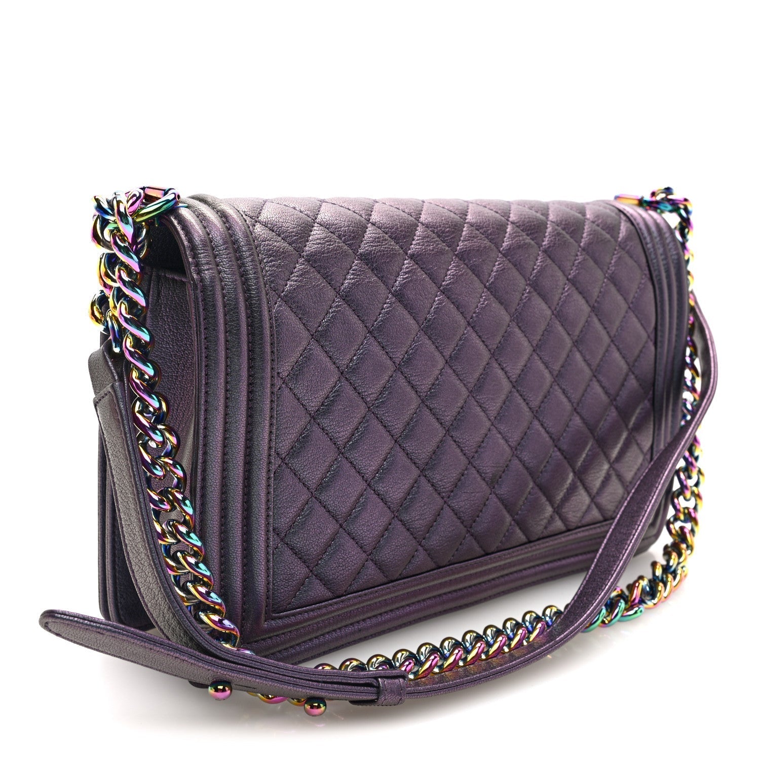 Iridescent Goatskin Quilted New Medium Boy Flap Purple