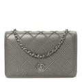 Lambskin Crystal Quilted Wallet On Chain WOC Grey