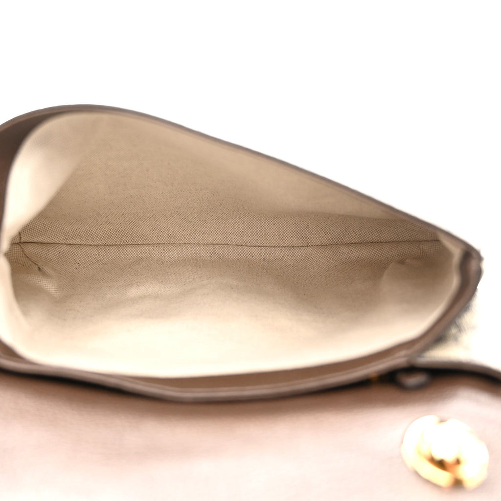 GG Supreme Monogram Textured Dollar Calfskin Web Medium Blondie Top Handle Shoulder Flap Bag Beige Ebony New Acero