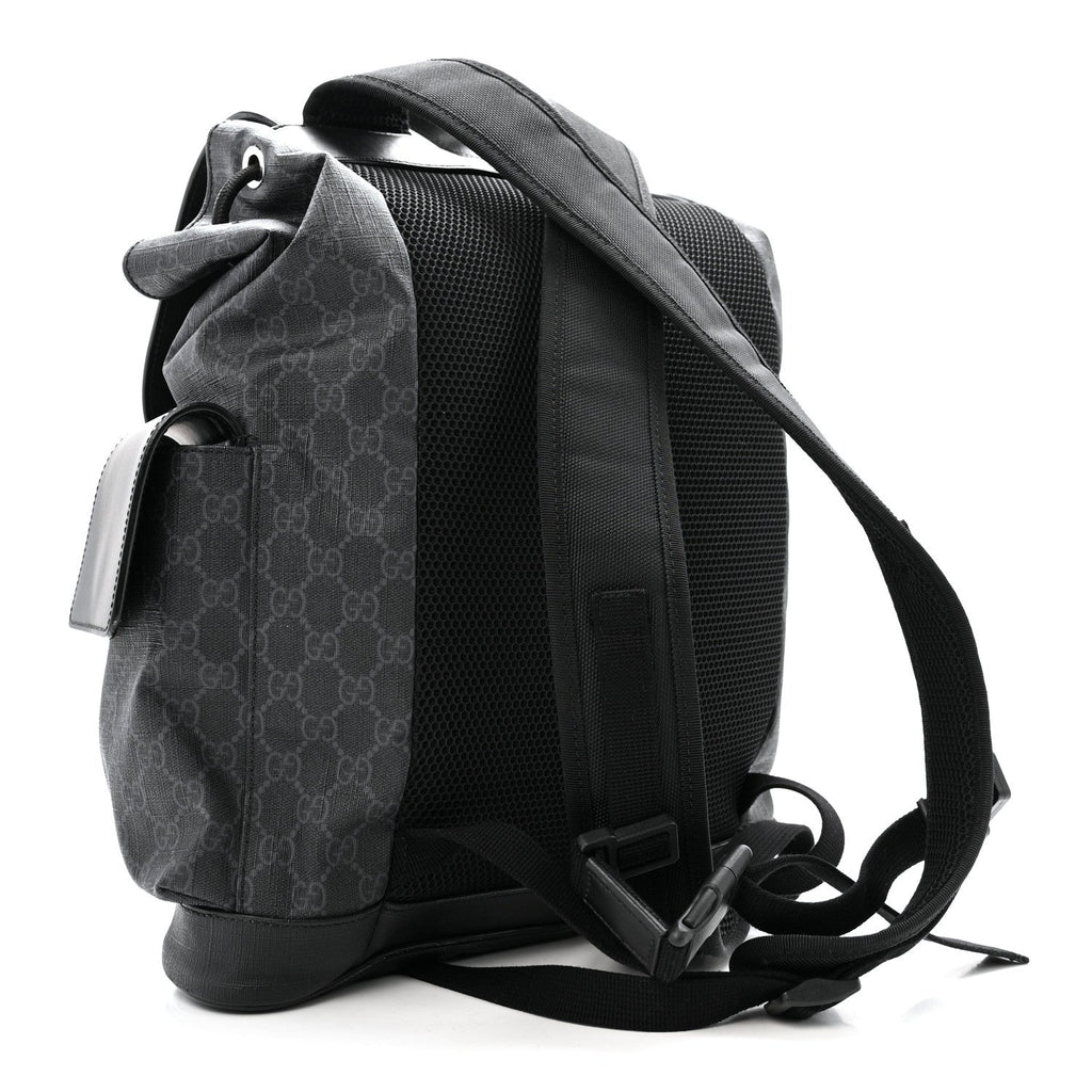 Soft GG Supreme Monogram Calfskin Web Double Buckle Backpack Black
