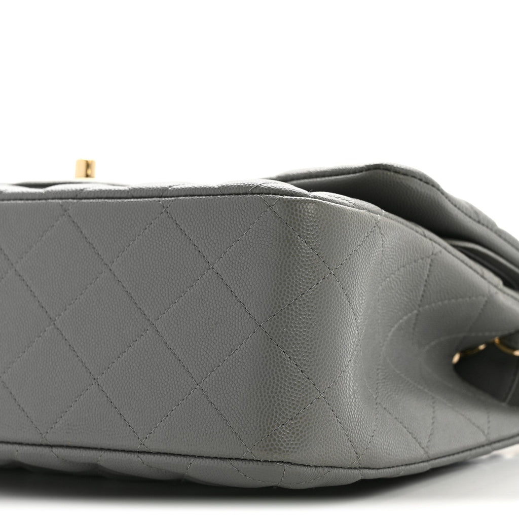 Caviar Quilted Jumbo Double Flap Grey