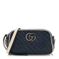 Vintage Effect Calfskin Matelasse Diagonal Small Torchon GG Marmont Chain Shoulder Bag Blue Agata Mystic White