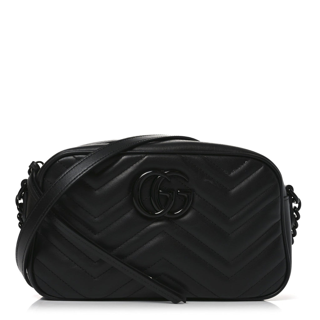 Calfskin Matelasse Monochrome Small GG Marmont Chain Shoulder Bag Black