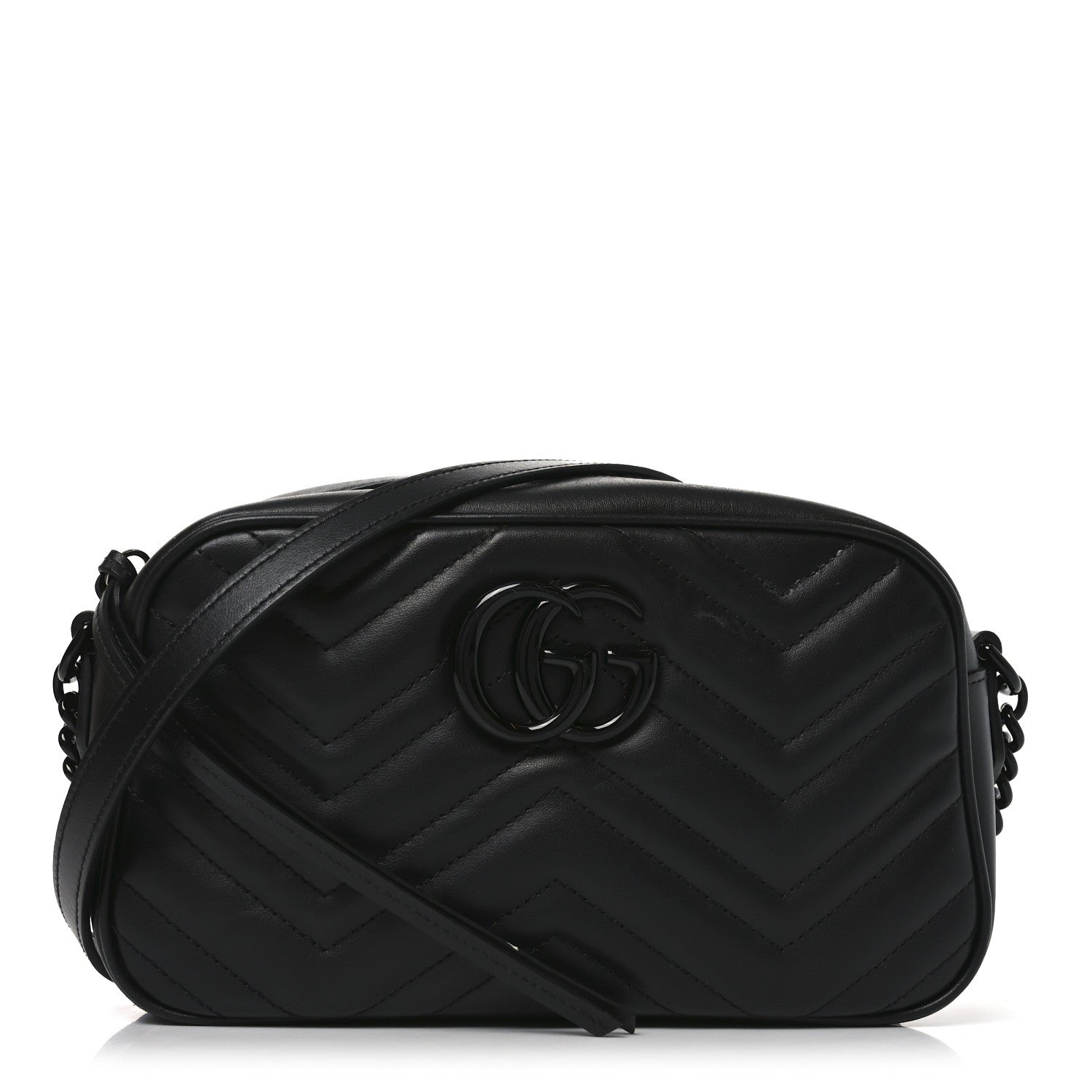 Calfskin Matelasse Monochrome Small GG Marmont Chain Shoulder Bag Black