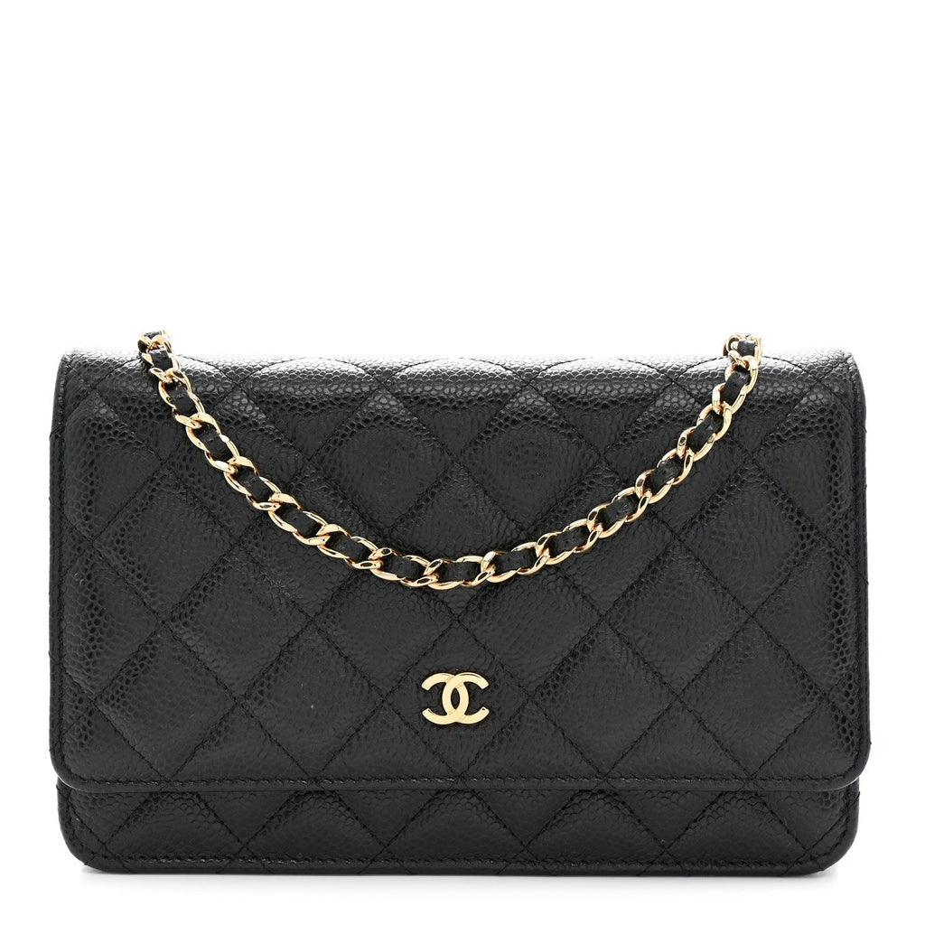 Caviar Quilted Wallet on Chain WOC Black