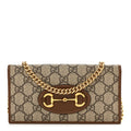 GG Supreme Monogram Azalea Calfskin Horsebit 1955 Wallet On Chain Beige Ebony Brown Sugar