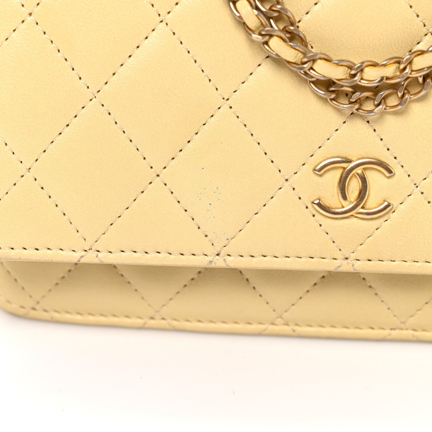 Lambskin Quilted Enamel Wallet On Chain WOC Yellow