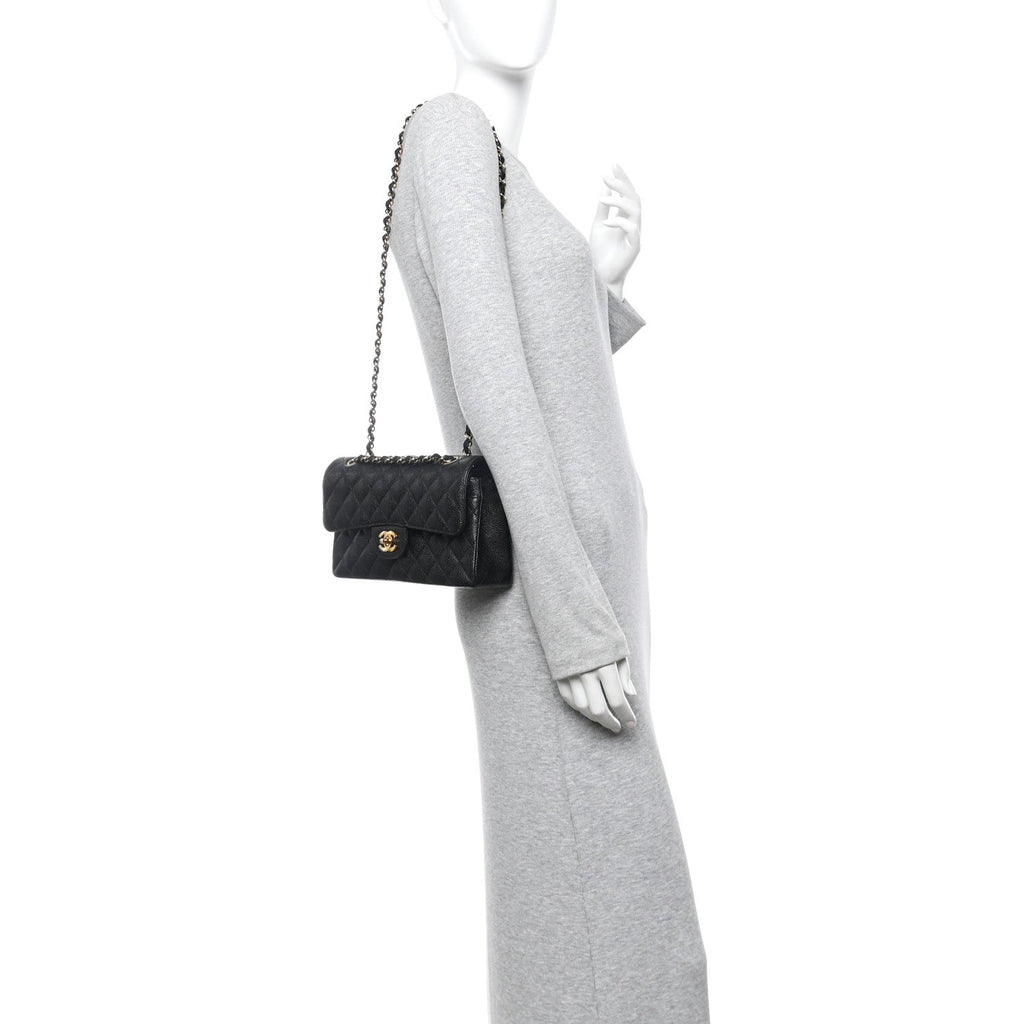 Caviar Quilted Small Double Flap Black