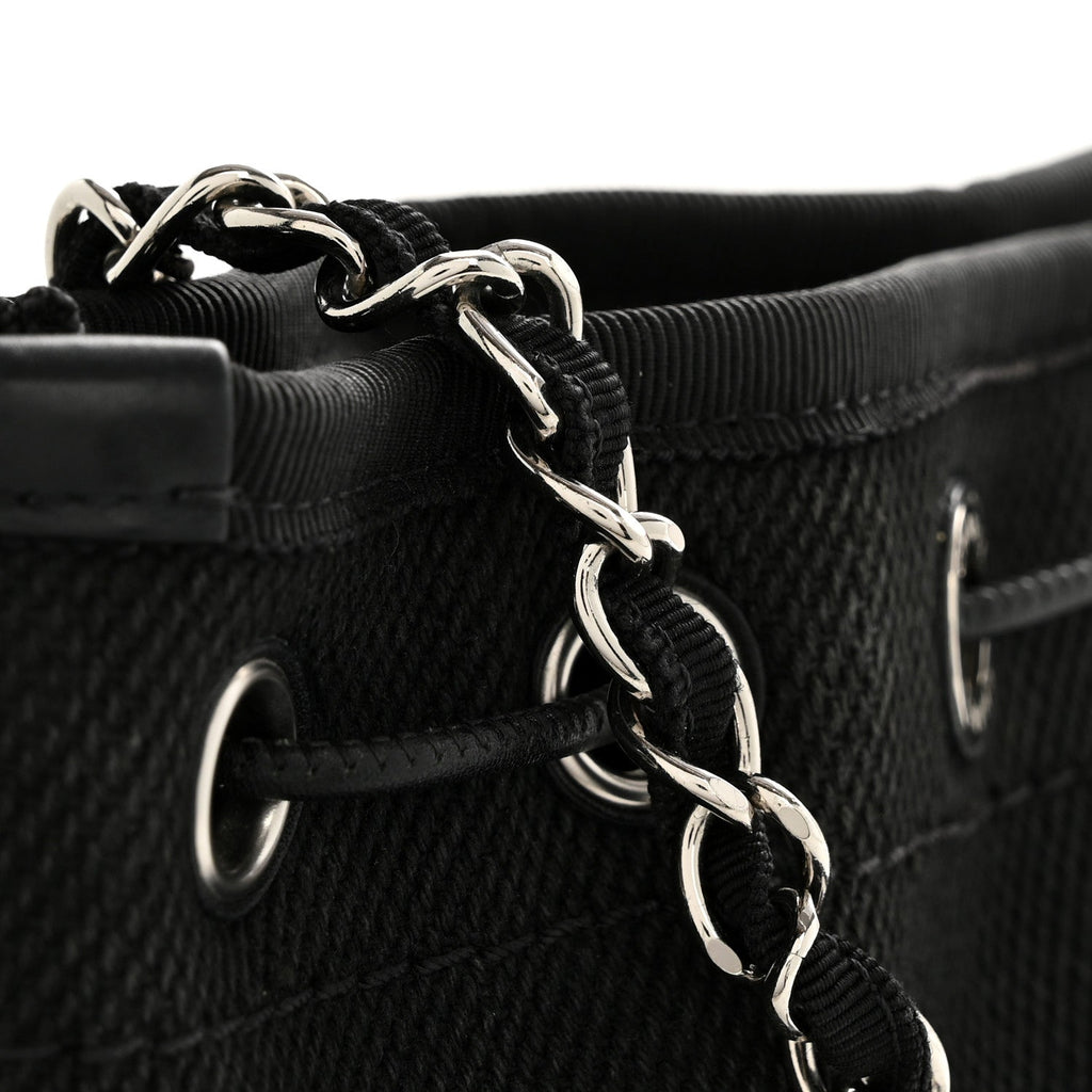 Canvas Deauville Drawstring Bucket Bag Black
