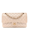 Pearly Caviar Quilted Medium Double Flap Light Beige