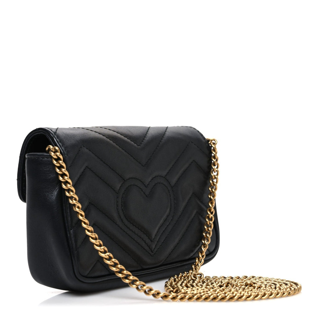 Calfskin Matelasse Super Mini GG Marmont Shoulder Bag Black