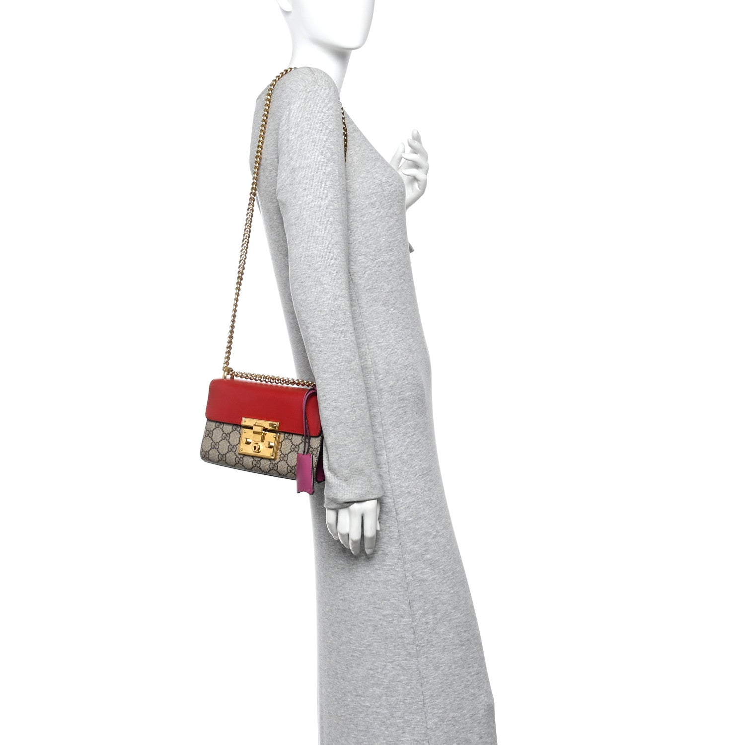 GG Supreme Monogram Calfskin Small Padlock Shoulder Bag Beige Hibiscus Red New Rosette