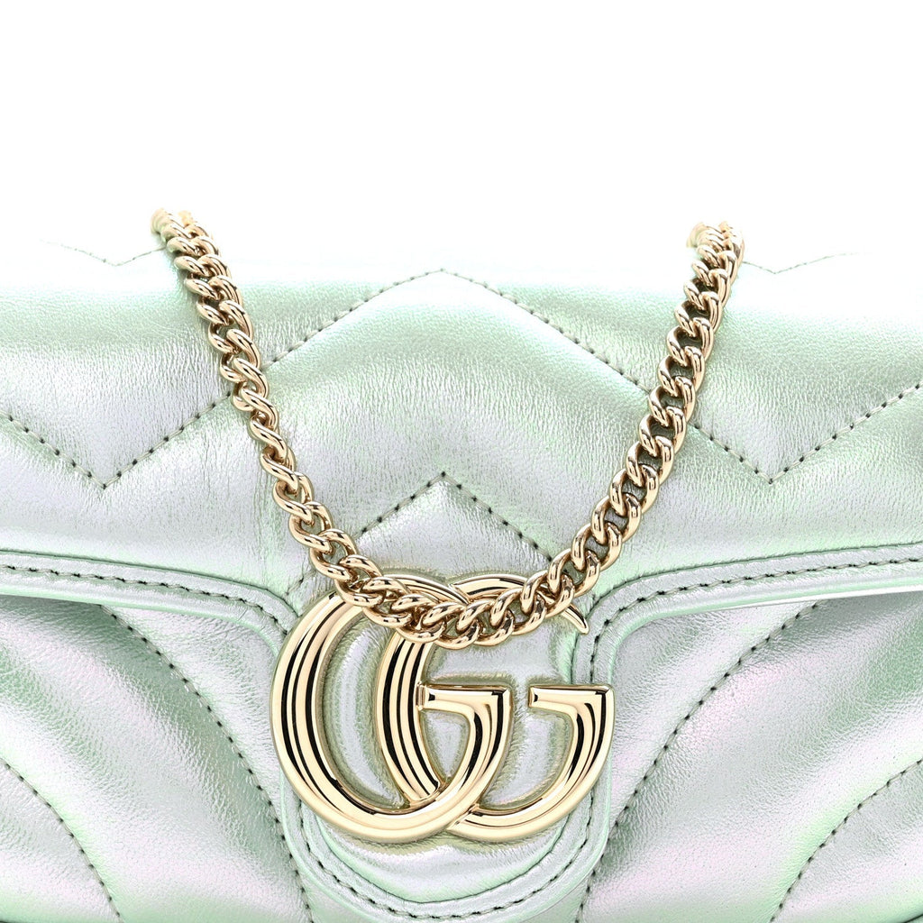 Iridescent Nappa Chevron Matelasse Super Mini GG Marmont Shoulder Bag Green Iridescent