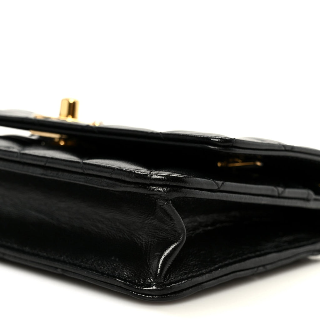 Shiny Lambskin Quilted CC Pearl Wallet on Chain WOC Black