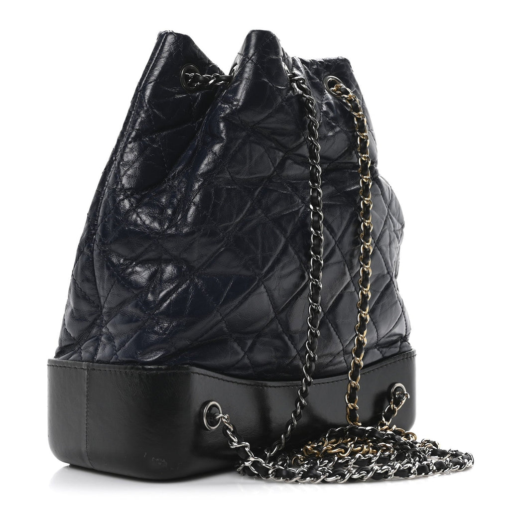 Aged Calfskin Quilted Small Gabrielle Backpack Blue Black