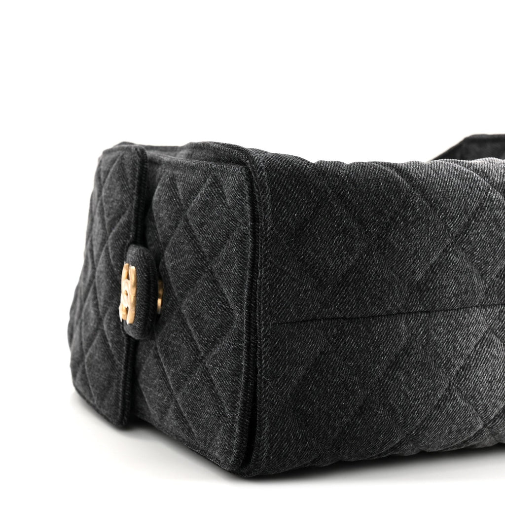 Washed Denim Quilted Small Chanel 25 Handbag Black