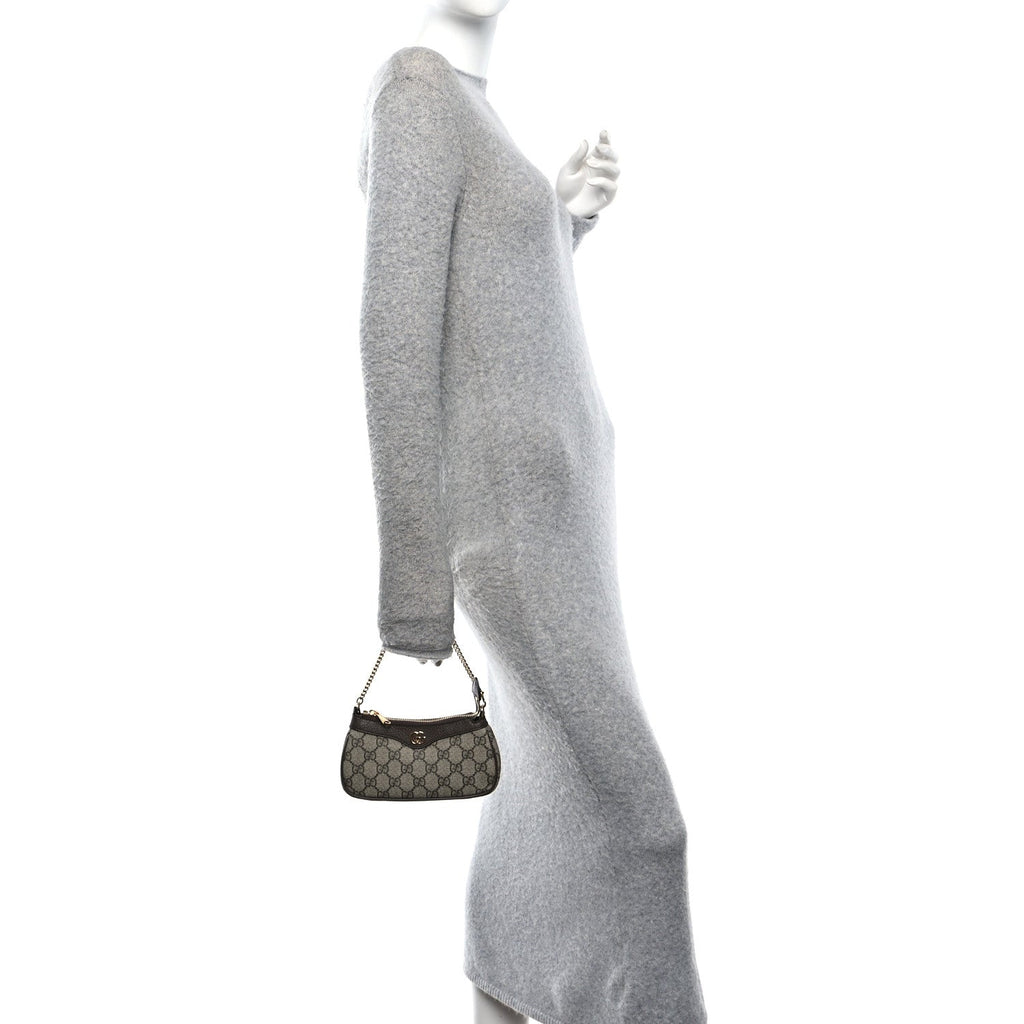 GG Supreme Monogram Textured Dollar Calfskin Mini Ophidia Chain Bag Beige Ebony