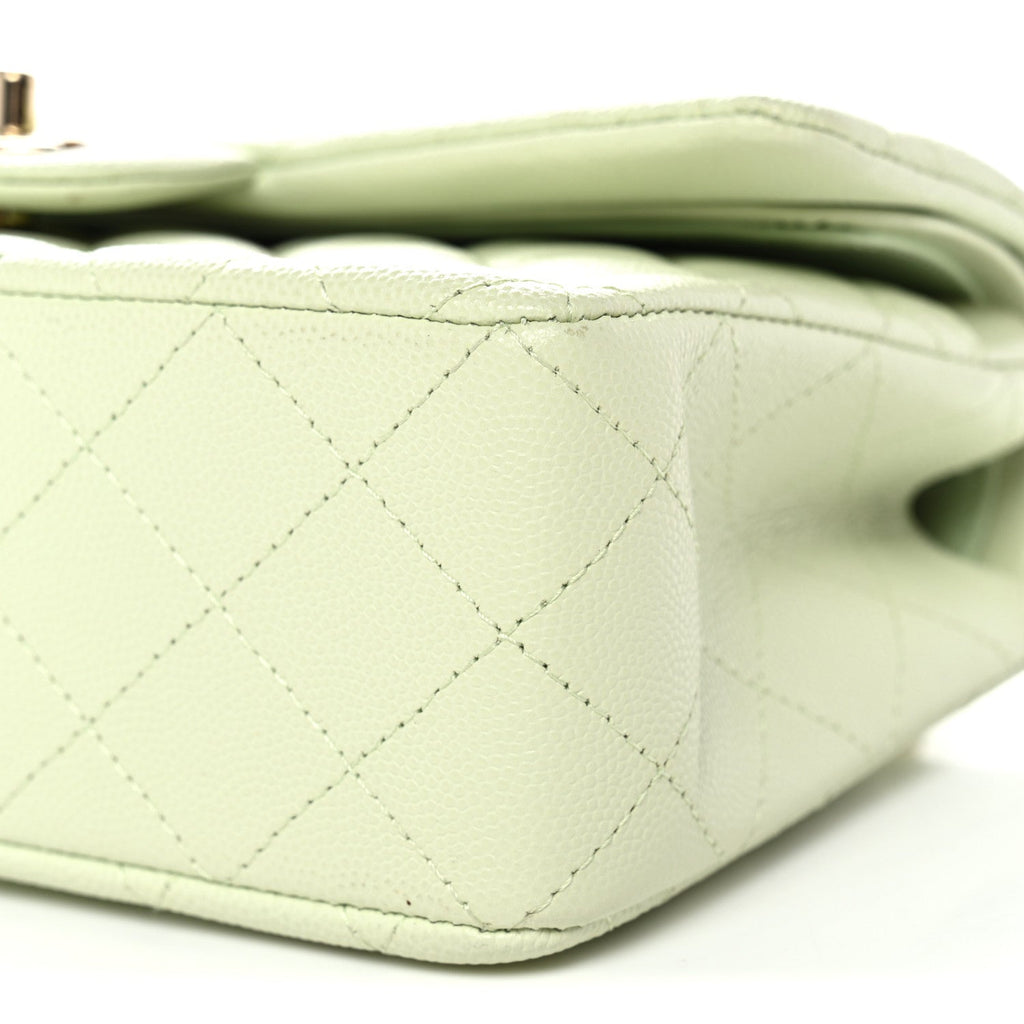 Caviar Quilted Small Double Flap Light Green