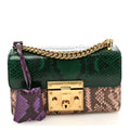 Snakeskin Small Padlock Shoulder Bag Green Pink Purple