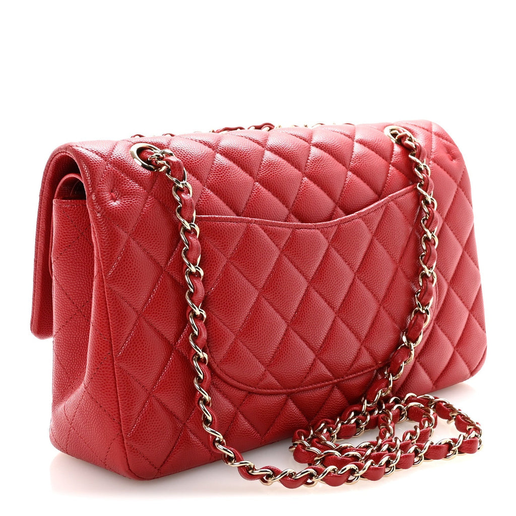 Caviar Quilted Medium Double Flap Red