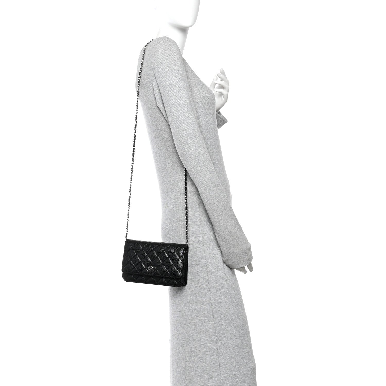 Caviar Quilted Wallet on Chain WOC Black