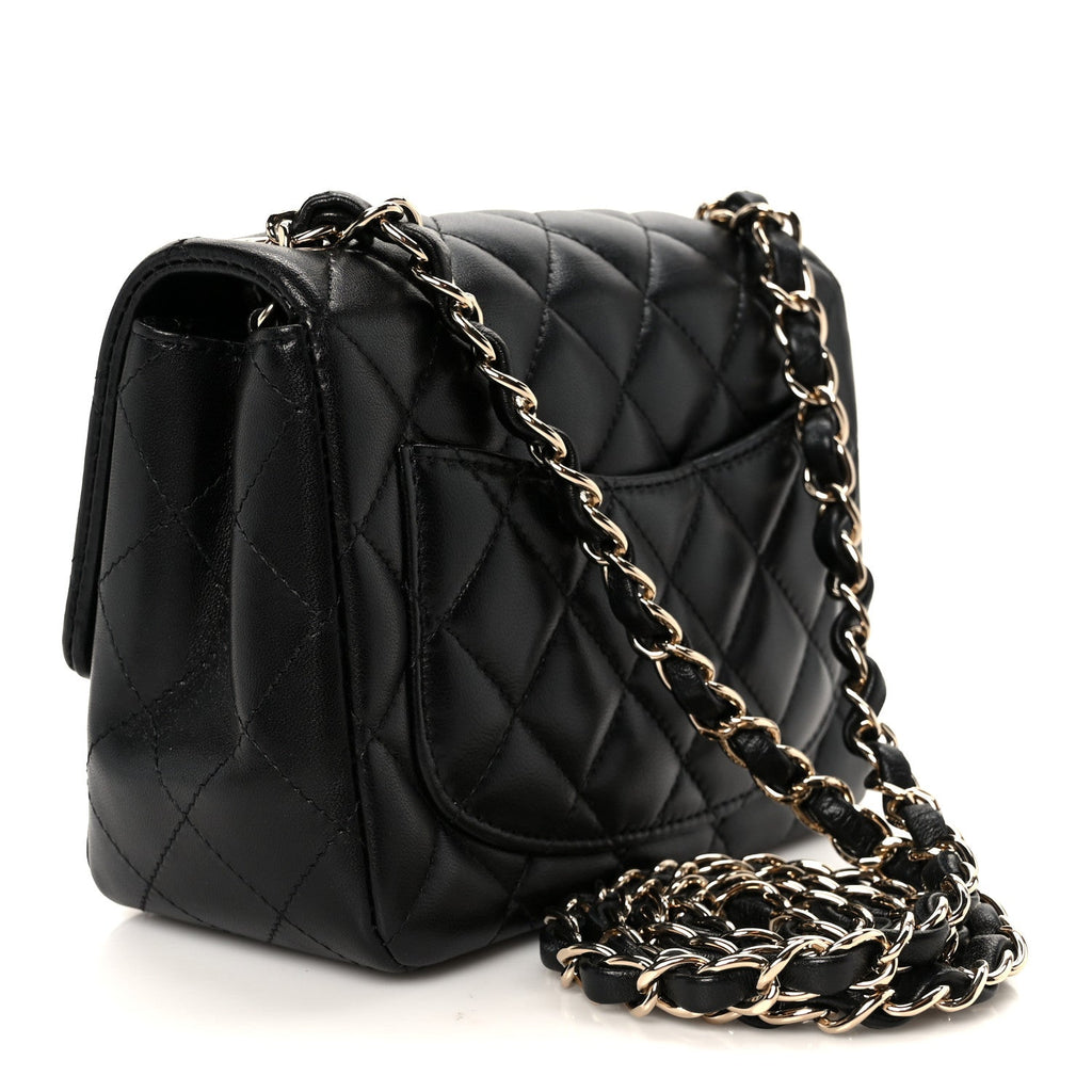 Lambskin Quilted Mini Square Flap Black