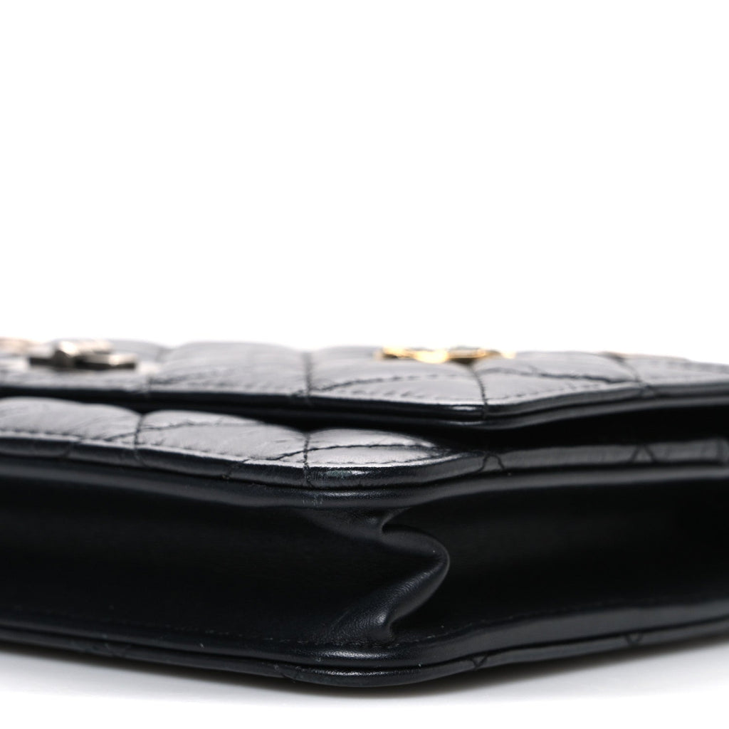 Aged Calfskin Quilted Lucky Charms 2.55 Reissue Wallet On Chain WOC Black