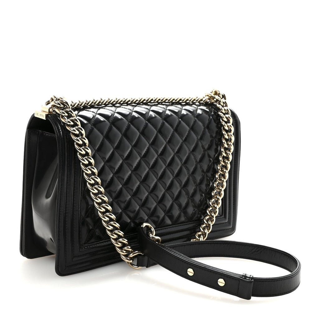 Iridescent Glazed Calfskin Quilted New Medium Boy Flap Black