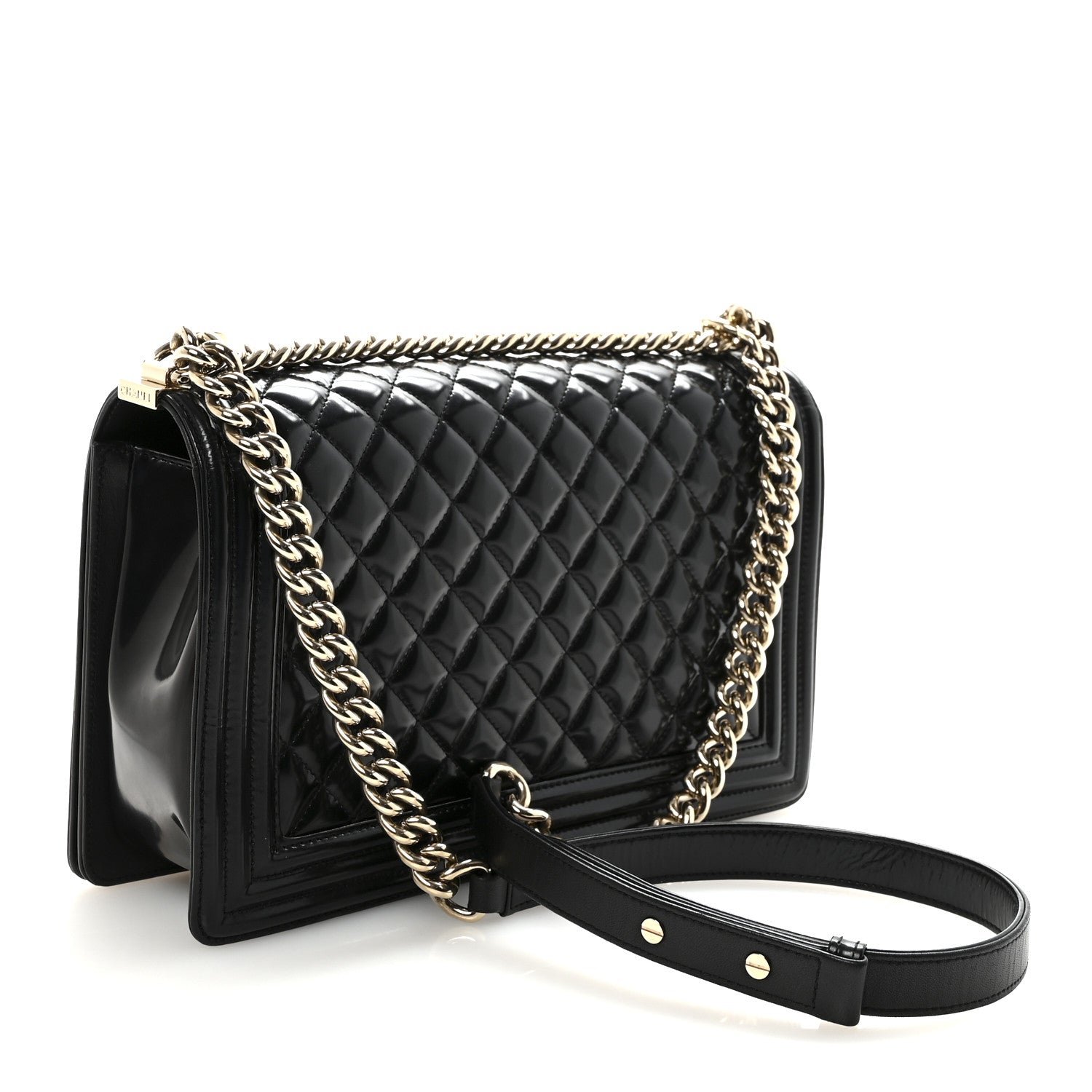 Iridescent Glazed Calfskin Quilted New Medium Boy Flap Black