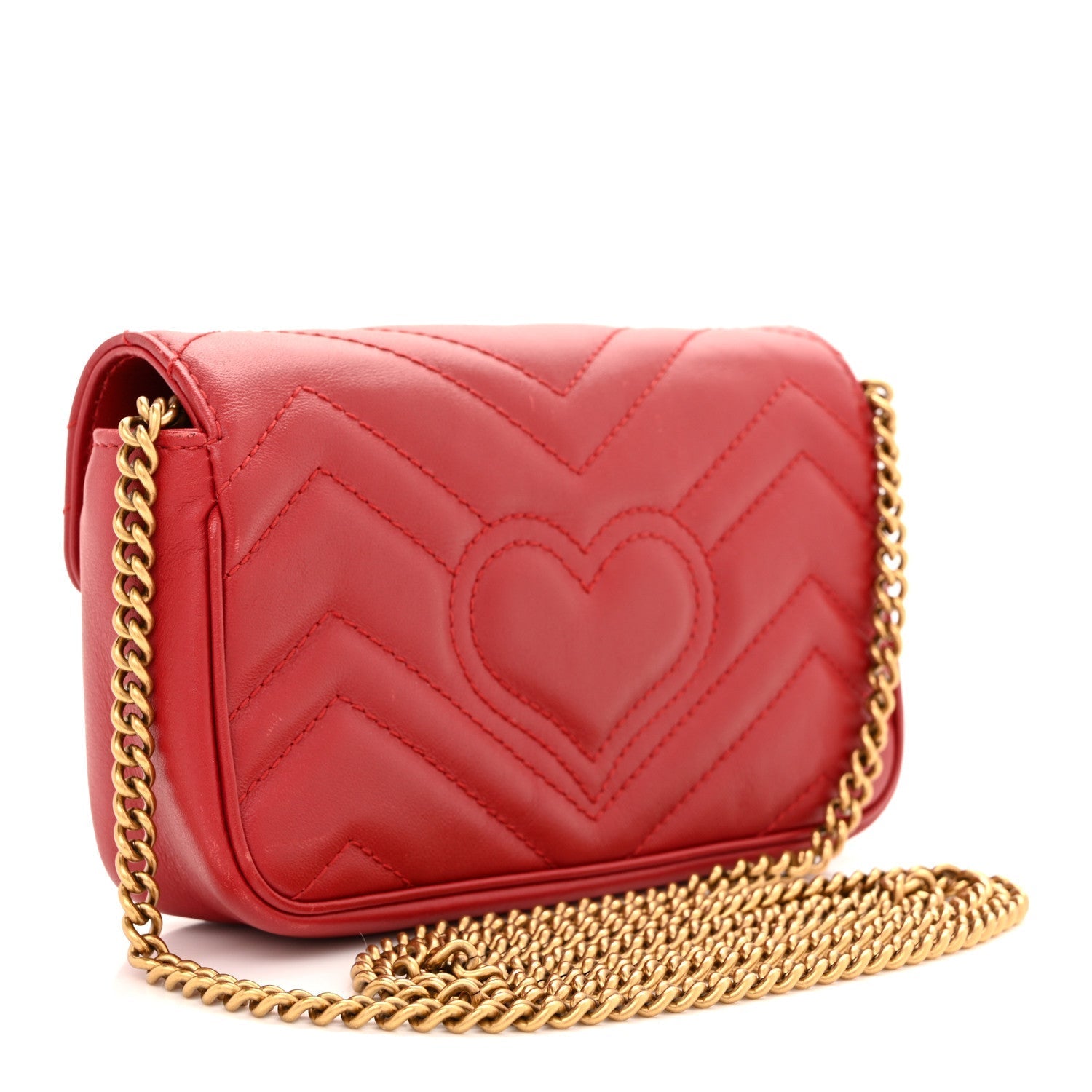 Calfskin Matelasse Super Mini GG Marmont Shoulder Bag Hibiscus Red