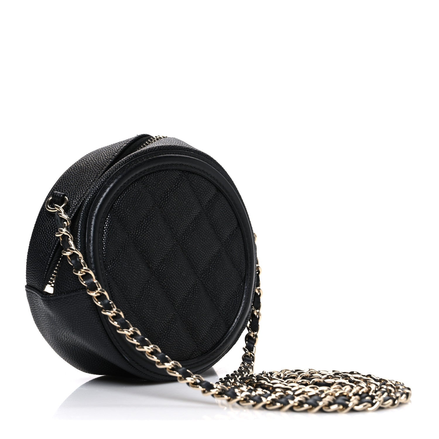 Caviar Quilted Round Filigree Crossbody Black