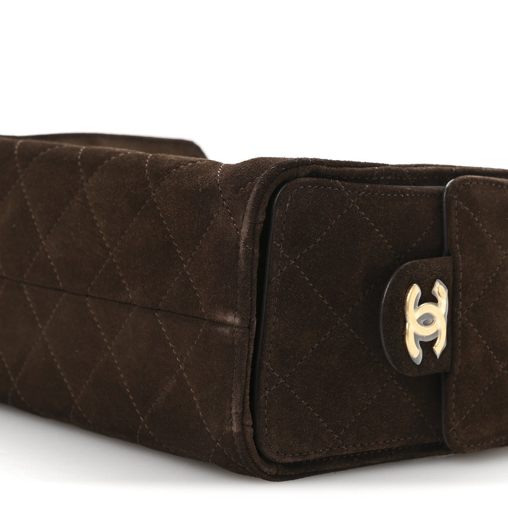 Suede Quilted Mini Chanel 25 Handbag Dark Brown