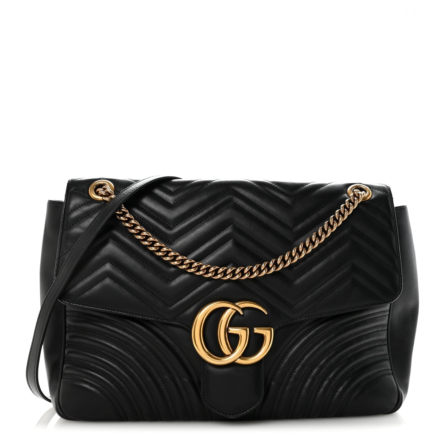 Calfskin Matelasse Large GG Marmont Shoulder Bag Black