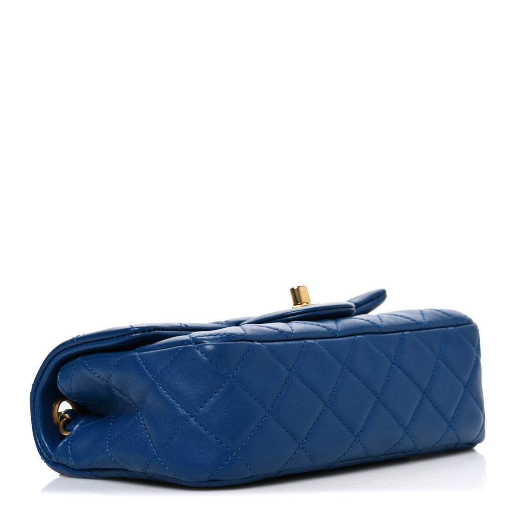 Lambskin Quilted Pearl Crush Mini Rectangular Flap Blue