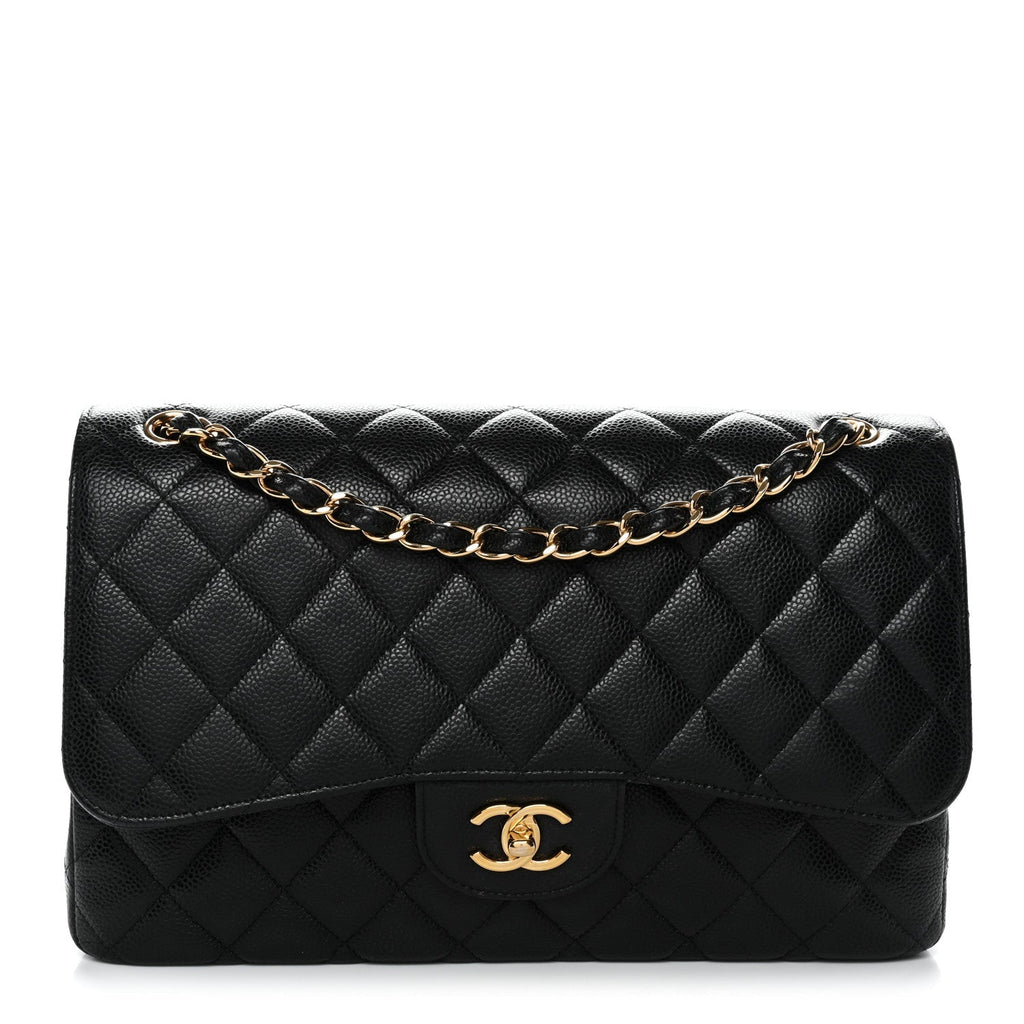Caviar Quilted Jumbo Double Flap Black
