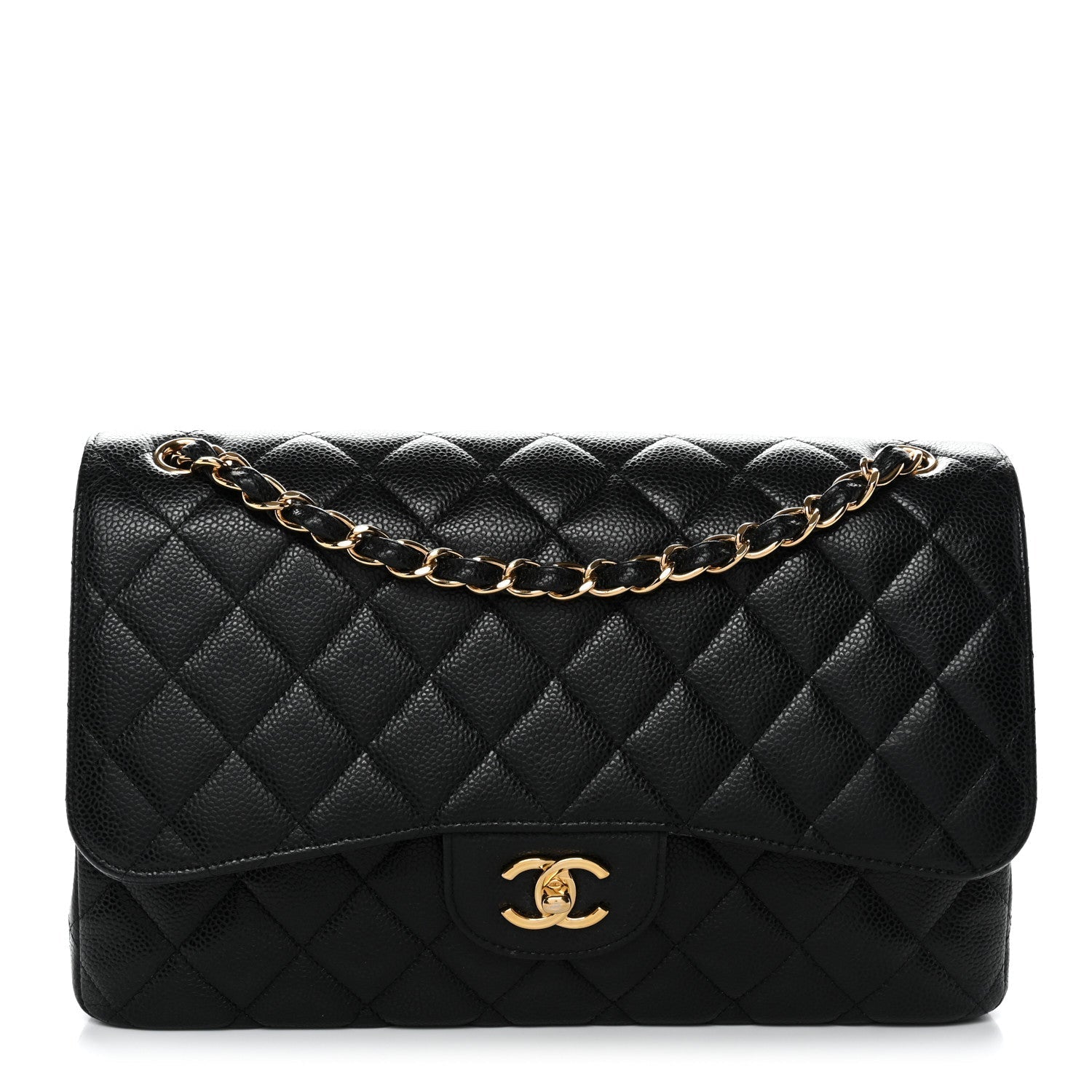 Caviar Quilted Jumbo Double Flap Black