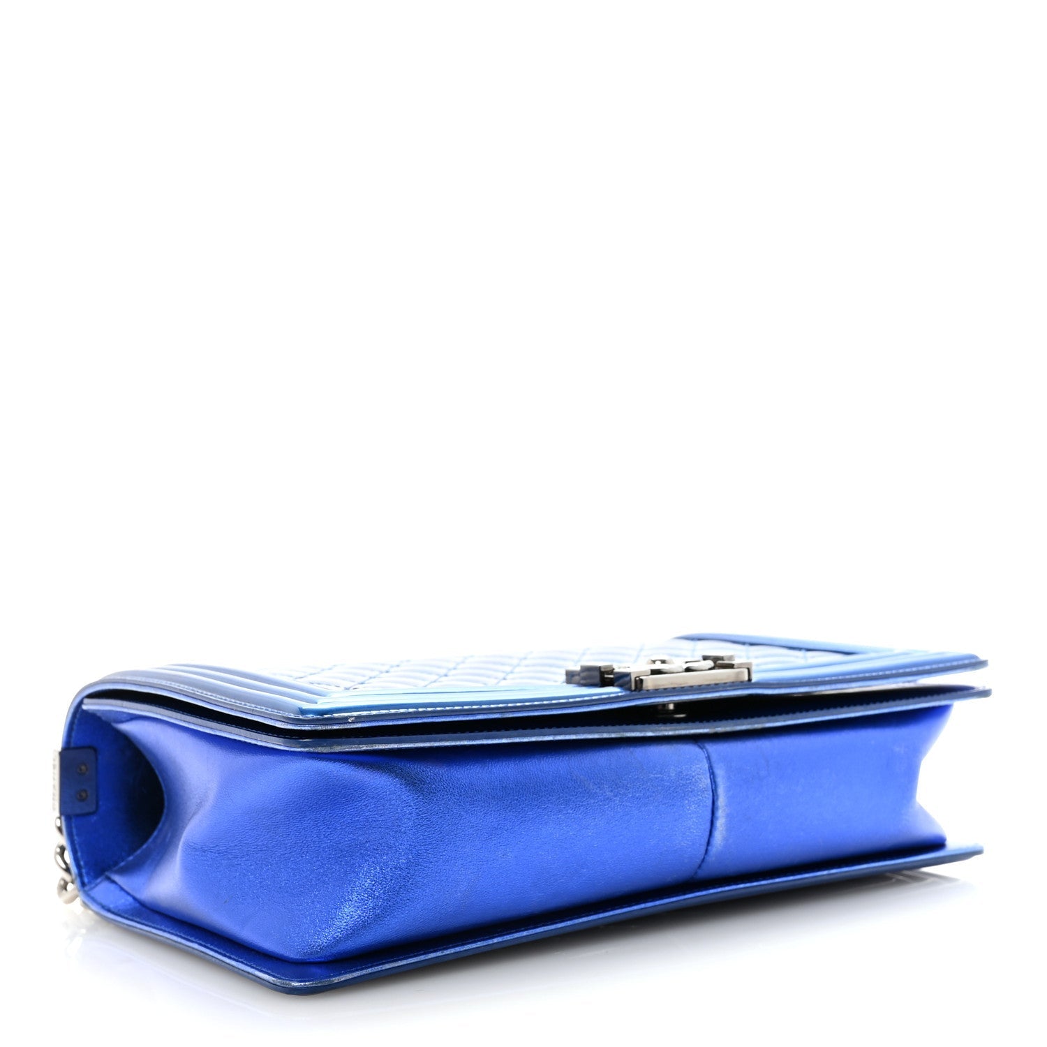 Metallic Patent Quilted New Medium Boy Flap Blue